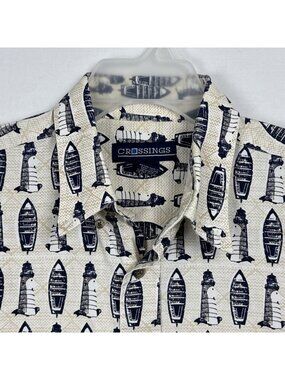 Crossings Nautical Lighthouse Boat Button Shirt Men's Large short sleeves cotton